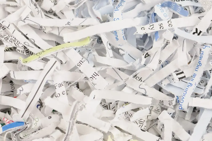 A close view of cross-cut shredded paper.