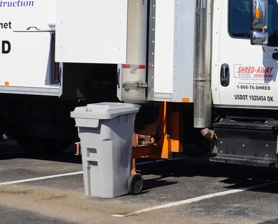 A Shred-Away locking bin at the truck lift.